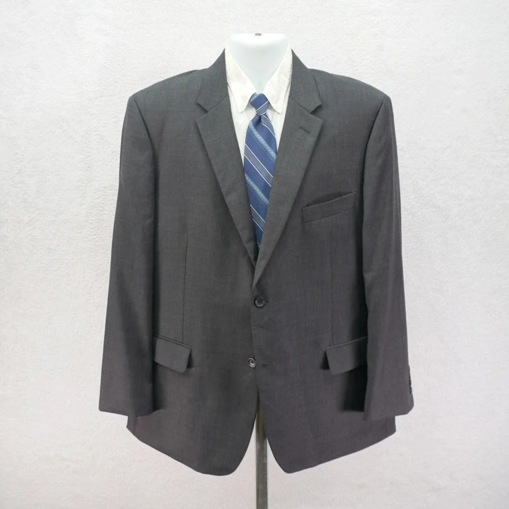 Joseph & Feiss Wool Blend Gray Plaid W/ Red Windowpane Suit Jacket 42R Tag 46R‎
